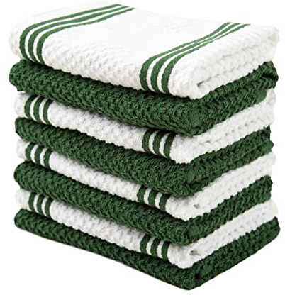 Sticky Toffee Cotton Terry Kitchen Dishcloth, Dark Green, 8 Pack, 12 in x 12 in