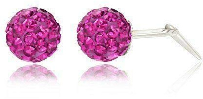 Sterling silver 6mm fuchsia glitterball crystal Andralok stud earrings/Gift box