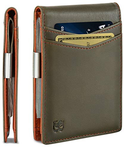 SERMAN BRANDS Money Clip Wallet - Mens Wallets slim Front Pocket RFID Blocking Card Holder Minimalist Mini Bifold (Salted Green Transformer)