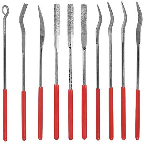 Gasea 10pcs Diamond Coated Riffler File Assorted Set 3 x 140mm Mini Riffler Needle Metal Files Kit for Jewelers Glass Wood Carving Craft