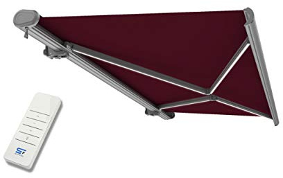 Schartec Premium Kassetten Markise elektrisch mit LED Beleuchtung Kassettenmarkise motorisierte Gelenkarmmarkise bis 500x300cm m (350x300cm, rot)