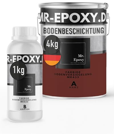 Mr. Epoxy Epoxidharz Bodenbeschichtung (5 kg, RAL 3009 Oxidrot) - 2K Betonfarbe für Garagen, Keller & Werkstatt Boden - Flüssigkunststoff Epoxid Grundierung und Bodenversiegelung