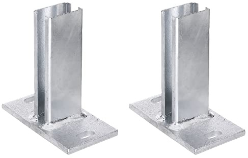 Alberts 663667 Pfostenträger für Zaunpfosten für Doppelstabmatten | zum Aufschrauben | feuerverzinkt | Platte 150 x 80 mm | für Pfosten 60 x 40 mm | 2er Set
