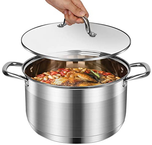 LEUGWAKN 10 Quart Stainless Steel Stock Pot - Stockpots with Lid - Soup Pot - Induction Pot - Cookware - Cooking Pot - Crock Pot