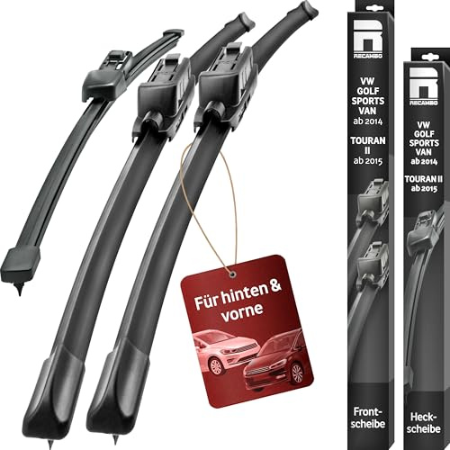 Recambo SCHEIBENWISCHER VORNE + HINTEN kompatibel für VW GOLF SPORTSVAN ab 2014| TOURAN II ab 2015 (3er Set: 700mm / 400mm / 275mm)