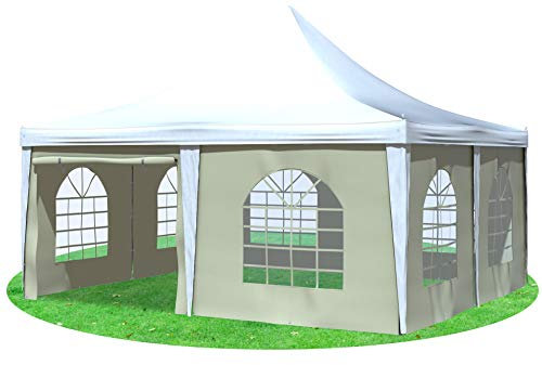 Stabilezelte Gartenpavillon 5x5m mit Seitenteilen Arabica Pagodenzelt PVC Weiss BEIGE