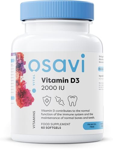 Osavi Vitamin D3 2000 IU – 60 Softgels | Supports Immune Function | Bone Health | Muscle Function and Calcium Absorption | Contains Quali®–D | Derived from Natural Lanolin and MCT Oil from Coconut