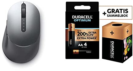 Dell Souris sans Fil Multi-Device – MS5320W + Duracell - Nouveau Piles alcalines AA Optimum, 1.5 V LR6 MX1500, Paquet de 4