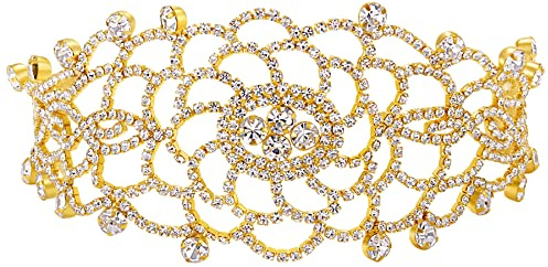 JewelryWe Schmuck Damen Choker Halskette Elegant funkelnde Strass Blumen Braut Hochzeit Kette Kragen Halsband Geschenke für Frau Mädchen Silber/Gold