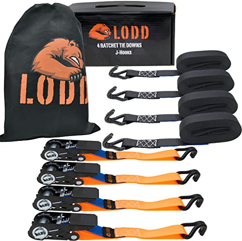 LODD - 4 spärrremmar 4 x 25 mm - höghållfast 800 kg - laminerade dubbla J-krokar - standard EN12195-2 - robust spärrhake i stål - transport, bagageanordning, möbler, cykel, släpvagn
