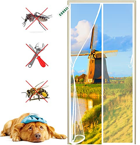 CGUOZI Magnetic Fly Insect Screen Door, 140 x 200 cm Keep Insects Out Mosquito Screen Mesh Curtain for Balcony Sliding Living Room Children's Room White