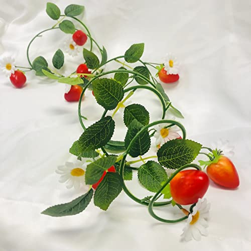 Riaxuebiy Pack of 2 Artificial White Flower Garland, Artificial Strawberry Vine for Hanging Rose Hips, Fruit Ivy, Hanging Baskets, Wedding Arch, Garden, Background Decoration (B-Strawberry, Pack of 2)
