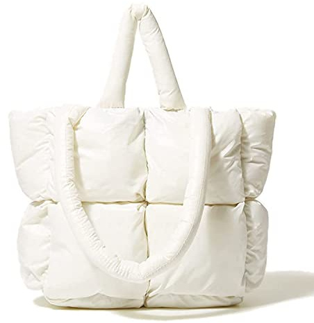 Cofteve Grand sac fourre-tout matelassé pour femme - Doux - Rembourré - Pour l'hiver - Sac à main - Sac à bandoulière - Blanc