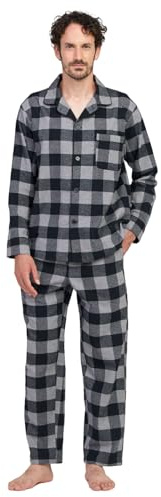 LAPASA Herren Schlafanzug lang, Kariertes Pyjama Set aus Baumwolle, Nachtwäsche mit Langarm-Oberteil und Langer Hose, Hausanzug Set, M79/M95