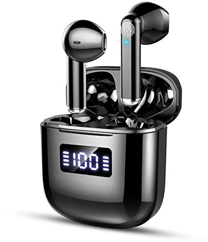 GCBIG sans Fil Ecouteur Bluetooth 5.3 Écran LCD IP7 Étanche, Hi-FI Stéréo avec Double Mic, ENC Antibruit, USB-C Contrôle Tactile Oreillette pour Travail/Voyage/Noir[2022]