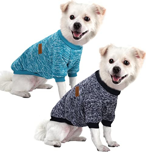 HuaLiSiJi Hundepullover Kleine Hunde Chihuahua Pullover Hunde Hoodie Hunde Strickpullover, Elastizität Warm und Leicht, Mit Einer Weichen Textur, Leicht zu Tragen (Blau+Navy Blau, XS)