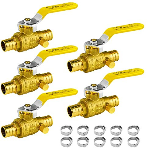 WiseWater PEX-Kugelhahn mit Ablaufgarnitur, 1,9 cm x 1,9 cm (3/4 Zoll) x 3/4 Zoll (3/4 Zoll) x 3/4 Zoll (5 Stück)