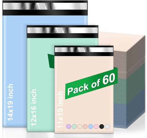 Dioxide 60pcs Versandbeutel, Bunte Versandtaschen, Wasserdichte Kuriertaschen Versandtaschen Warensendung Pakete für Versand den Versand von Kleidung, Kartons (3 Größen)