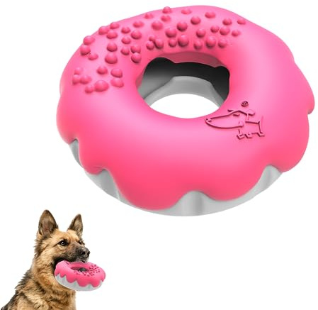 PetBuds Indestructible Dog Toys - Interactive 2 in 1 Treat and Chew Toy for Boredom - Doughnut Shape (Shocking Pink)