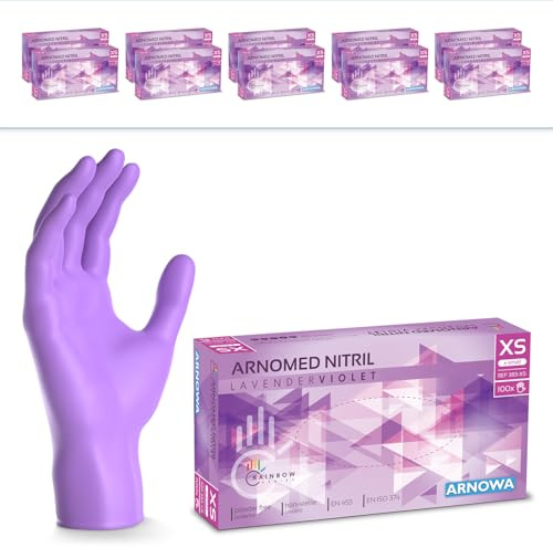1000x ARNOMED® Guanti nitrile XS Viola, Guanti monouso senza polvere e lattice, Guanti plastica usa e getta dermanytril, Per cucina, pulizia casa, alimenti e tattoo XS, S, M, L, XL