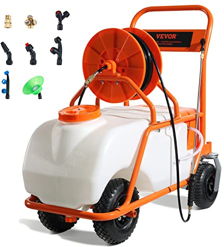 VEVOR Pulverizador de Césped con Ruedas, Presión Ajustable 0-90 PSI, Pulverizador con Tanque de 60 L con 8 Boquillas, 2 Varitas, Tapa de Boca Ancha para Jardín, Desmalezado, Pulverización