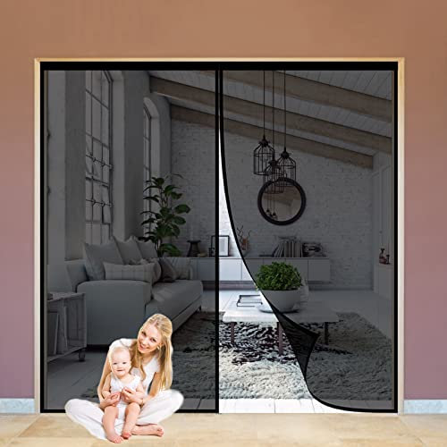 Magnet Fliegengitter Balkontür Insektenschutz 215 x 270 cm, Magnetvorhang Ideal, Magnetband-Fliegengitter, für Balkontür Wohnzimmer Schiebetür Terrassentür Ohne Bohren, Schwarz