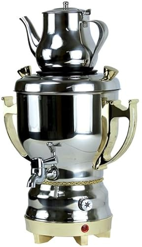 Electric Stainless Steel/Gold Persian Russian Turkish Arabic 3 Liter Samovar With Kettle 32oz Tea Maker Water Teapot 110V 1300W Auto Shut Off, Keep Warm