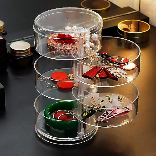 Guolich Schmuck Organizer Box 5 Schichten Clear Acryl 360 ° drehbar Kosmetik Aufbewahrungs-Spinhalter für Halskette Armband Ring Ohrring kleine Gegenstände Behälter Fall