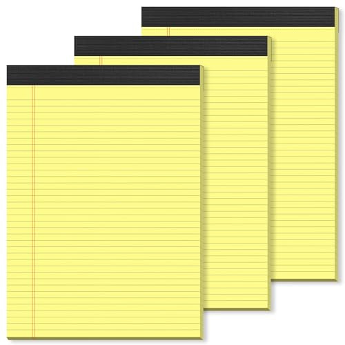 Legal Blöcke 21,6 x 27,9 cm, liniert, schmal, liniert, Notizblock, 3 Stück, perforierte gelbe Blöcke aus Papier, Büroarbeit, Notizblock, 21,6 x 27,9 cm, 30 Blatt pro Block, Premium-Papier mit dickem