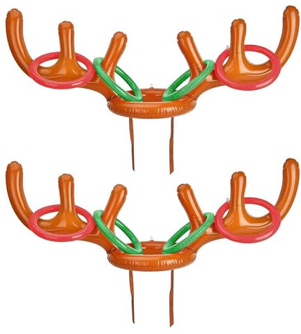 2 Set Aufblasbares Rentier,Rentier Geweih Aufblasbar,Geweih Wurfspiel,(2 Aufblasbare Geweihe und 8 Ringe) Perfekt für Weihnachtsfeiern, Familienspiele und Spiele im Freie