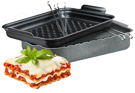 Rostiera con Spiedini | Rostiera Forata per Pizza | Rostiera in Alluminio | Rostiera Antiaderente | Lasagnera | Rostiera per Involtini | Rostiera in Pietra Rinforzata 32x24cm