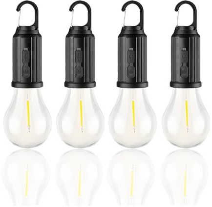 POCKETMAN 4pcs Outdoor Fairy Lights Lampadina LED ricaricabile Luce da campeggio portatile USB Fast Charge 3 modalità di illuminazione Bianco caldo per il campeggio all'aperto