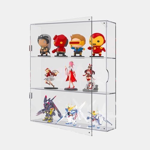 UoYeet Acryl-Display-Box für Wandmontage und Desktop-Präsentation, 3-stufiger transparenter Vitrinenschrank für Mini-Spielzeug, Pop-Figuren, staubdichte Aufbewahrungsvitrine für Sammlerstücke