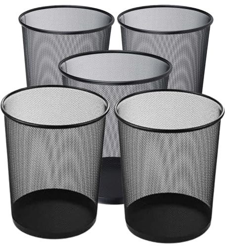 Best House | Metal Mesh Bin | Round | BLACK | Pack of 5 | Waste Paper Bin | Metal Wire Waste Basket Trash Can, Lightweight and Sturdy Rubbish Bin, Ideal for Kitchen Home Office Living Room Bedroom