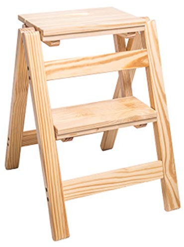 Tritthocker, 2 Stufen, stabile, klappbare Holzleiter mit rutschfesten, Breiten Stufen, tragbarer Treppenstuhl, hoher Hocker für Wohnzimmer/Balkon/Terrasse, platzsparend, sicher und umweltfre