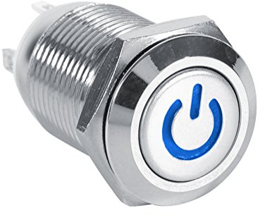 Aramox 12mm LED Push Button Switch, Waterproof Metal Momentary Switch with Auto-Regulating Blue LED (3V) and Power Symbol for Industrial Control