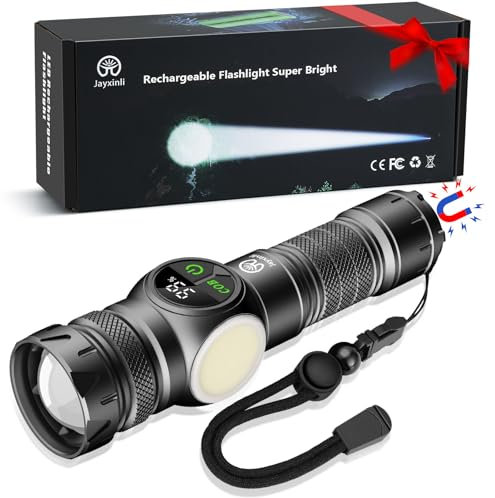 Jayxinli Torcia LED Potente Professionale 1000000 Lumen Ricaricabile, Torcia Magnetica Con Display Di Potenza LCD, Doppi Interruttori Di Potenza Con Luci Laterali COB