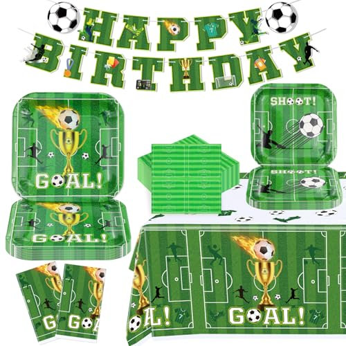 123 Pack fútbol Fiesta Suministros Deportes Tema Cumpleaños Decoraciones fútbol Fiesta Platos servilletas bandera mantel fútbol Tema Set para niños Deportes Tema Decoraciones Sirve a 40 invitados
