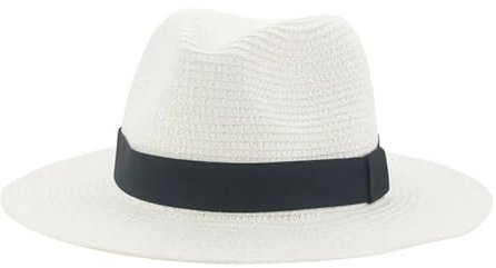 FULUJIDI Fedora Trilby Filzhut Hut Schwarz Band Panama Strohhut Flache Traufe Outdoor Sonnenschirm Strand Hüte Für Frauen Weiß