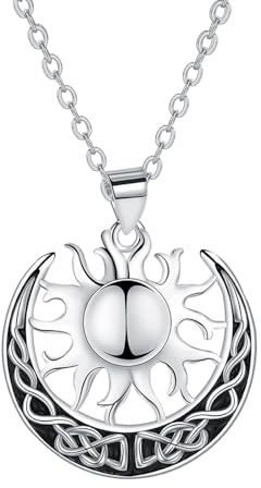 Hifeeled Sonnen Kette Damen 925 Sterling Silber Keltischer Halskette mit Sonne Anhänger Original Schmuck für Frauen Geschenke