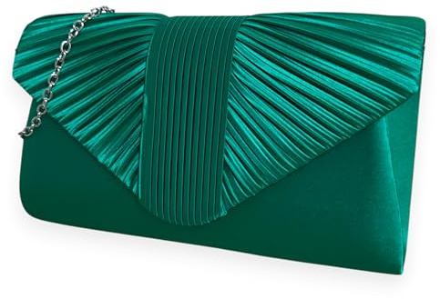 UShopUK Pochette a busta in raso plissettato per sposa, ballo di fine anno, matrimonio, sera, feste, Verde