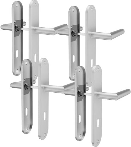 AwmnSrman Türgriffe Innentüren Türklinke Türbeschlag Drückergarnitur Zimmertür Garnitur 72MM-BB-Buntbart Set 4er-Set Moderne Edelstahl 8 Türklinken & 8 Langschilder 240 * 50 mm