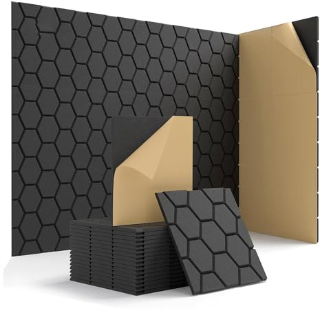Louttary Packung mit 15 schallabsorbierenden Paneelen aus Akustikschaumstoff, 12 x 12 x 0,4 Zoll, schallabsorbierend, selbstklebend, Schwarz