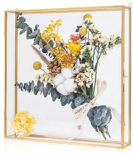 Large Shadow Box Frame 12x12, Glass Wedding Shadow Boxes Display Case, Deep 3D Picture Frame with Traceless Removable Adhesive for Wedding Bouque, Memories, Tickets and Photos