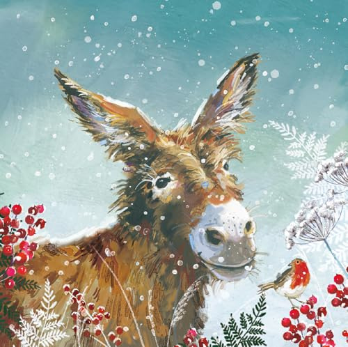 Ling Design Wildlife Aquarell-Kunst, 6 Stück – Premium-Karton – Wohltätigkeitsorganisations-Weihnachtskarten Great British Card Company (Donkey in the Snow)