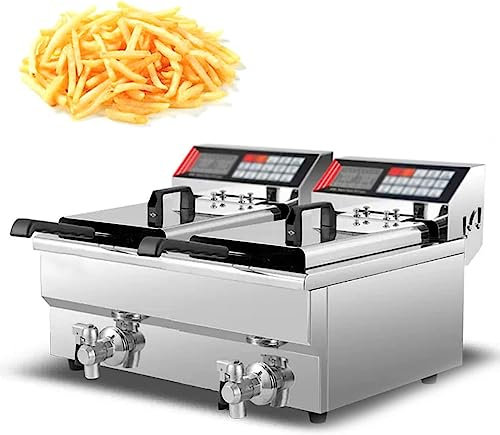 Freidora eléctrica con Cesta freidora de Aceite de Acero Inoxidable, Grifo, freidora de un Solo Tanque con Cesta extraíble y Elemento Calefactor, Ajuste de Temperatura, Cocina, Comida rápida