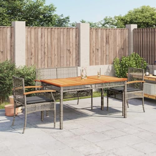 Somanki 4-TLG. Garten-Essgruppe mit Kissen Grau Poly Rattan, Esstisch Mit Stühlen Set, Gartenmöbel Sitzgruppe, Balkon Möbel, Gartenlounge Set, Terrassenmöbel, Balkonmöbel Set - 3213576