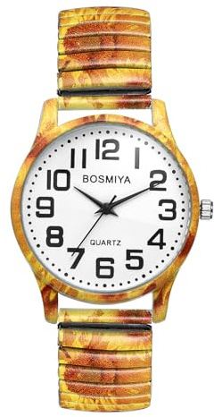 JewelryWe Uhren Damen Edelstahl Elastisch: Vintage Boho Analog Quarz Armbanduhr Frauen Edelstahl Stretch Armband Uhr mit ultraklaren großen arabischen Zahlen Zifferblatt