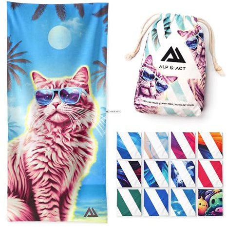 ALP & ACT Beach Towel XXL 200x90 cm - 100% Recycled Microfiber - SUPER LIGHTWEIGHT & Quick Dry - Large Microfiber Towels for Beach & Sun Lounger - Bath Sheets, Bath Towels for Adults & Kids, multicol.