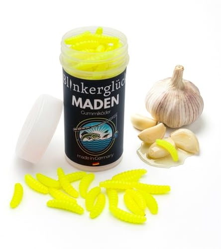 Blinkerglück Maden 2cm - 50 Gummiköder mit Aroma für Friedfisch & Forelle | Kunstmade für Rotauge, Rotfeder, Schleie | Softbait zum Stippen & Posenangeln